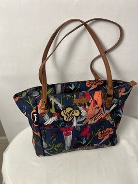 Sakroots Navy Floral Tote with Brown Straps